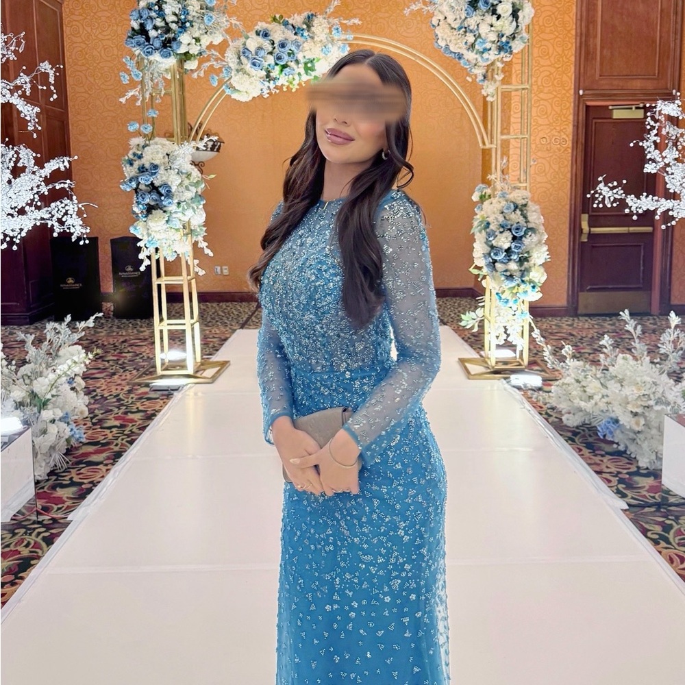 Elegant Blue Embellished Dress